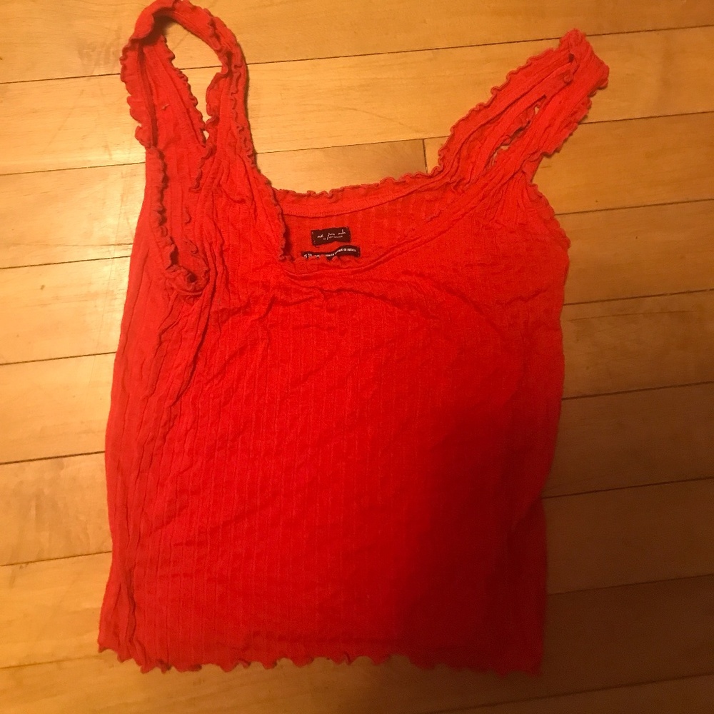 Neon Red ruffle tank top
